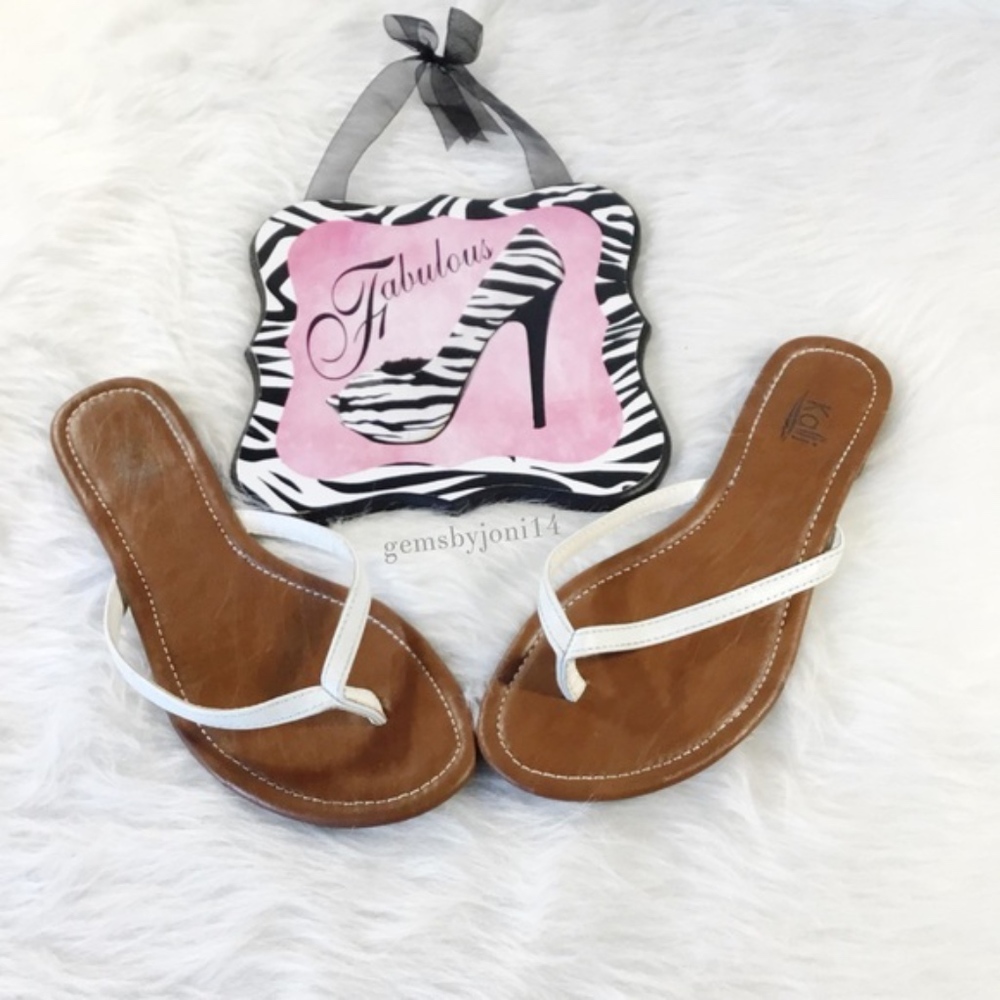 Kali Footwear White Flat Thong Sandals Size 8